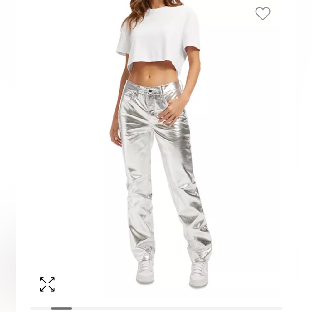 Good American Icon High Rise Metallic Silver High Rise 8/29 NWT